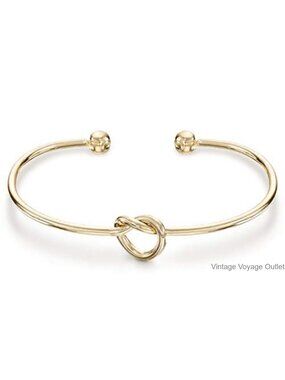 14K Gold Plated Love Knot Infinity Bangle Bracelet Adjustable